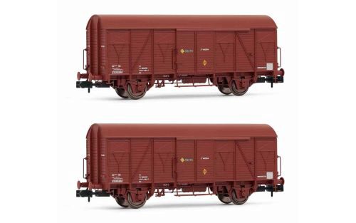 Arnold HN6520 RENFE 2 gedeckte Güterwagen  braun Ep IV-V